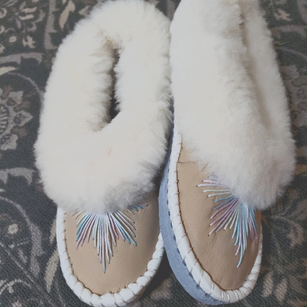 Elsa Moccasin Rainbow wool leather sheep slippers